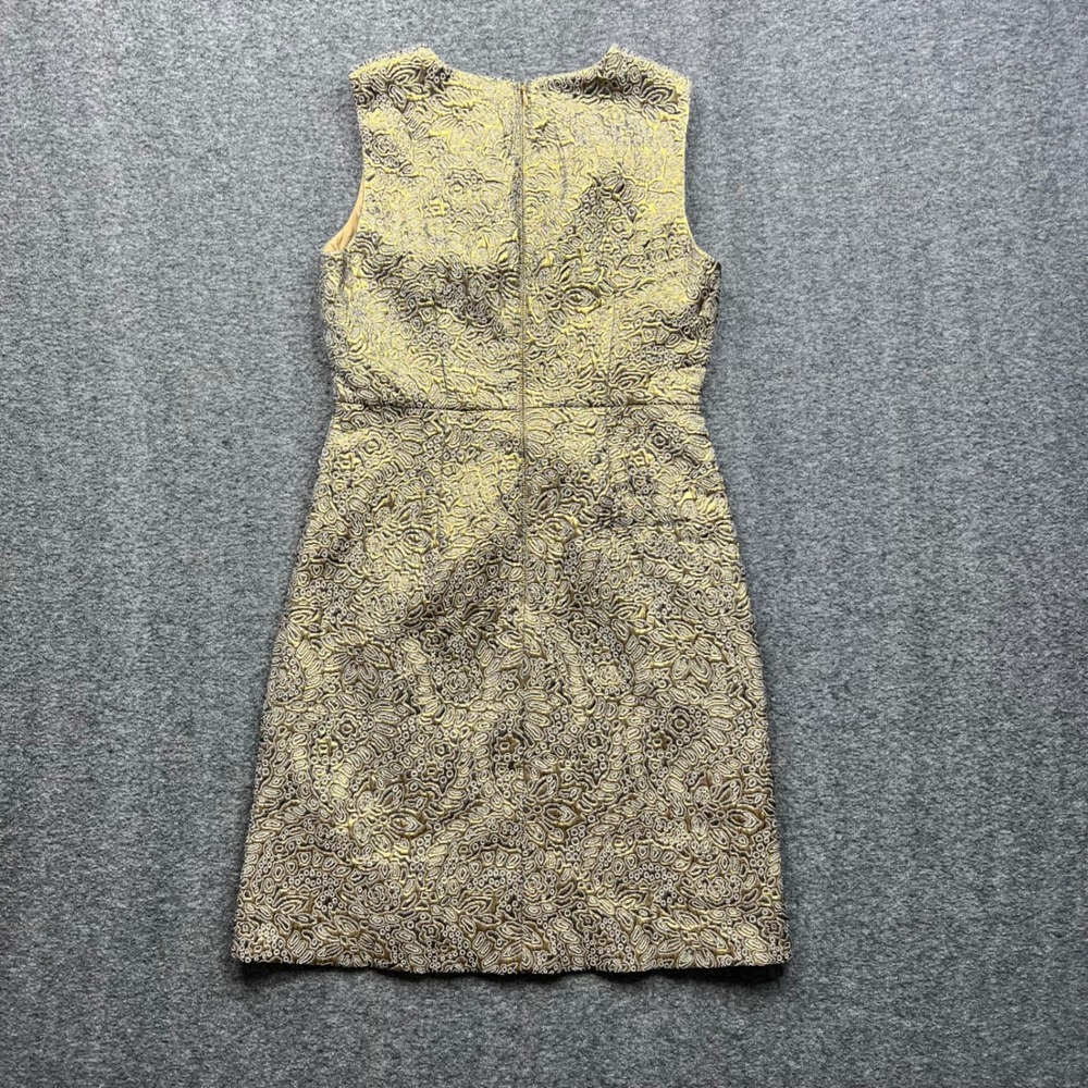 Ann Taylor Dress Womens 0 Gold Metallic Floral Brocade Sleeveless Sheath 415365